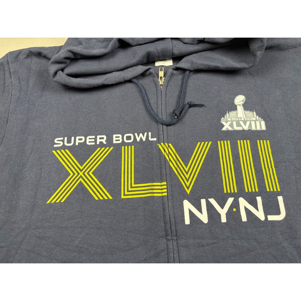 Super Bowl XLVIII NY NJ NFL Team Apparel Navy Blue Full Zip Hoodie Mens Large - Picture 3 of 9